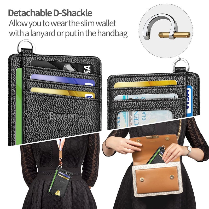 EcoVision Slim Minimalist Front Pocket Wallet, RFID Blocking Credit Card Holder Wallet with Detachable D-Shackle for Men Women - Image 3